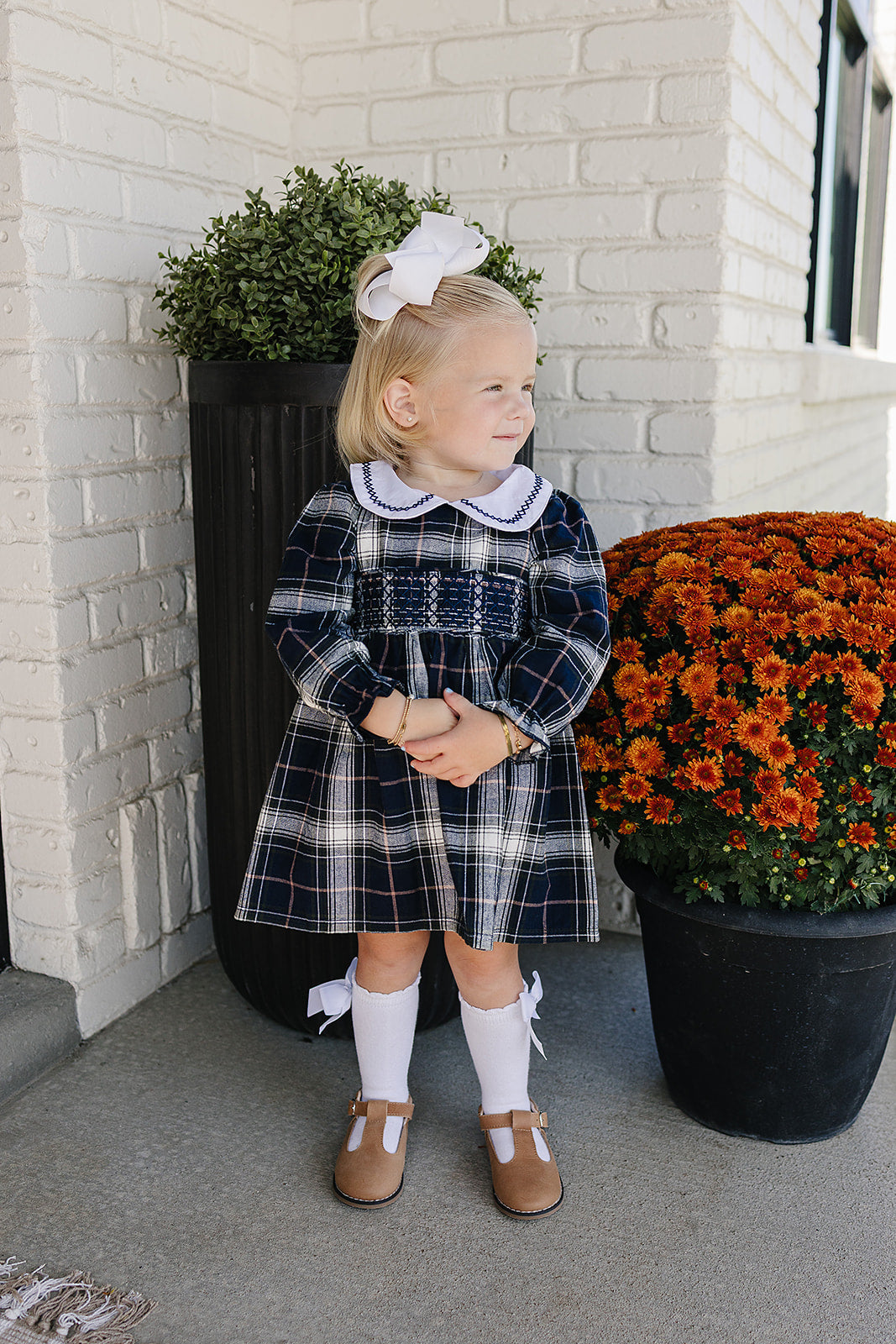 Navy Plaid Smocked Dress - HoneyBug 