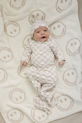 Taupe Checkered Bamboo Newborn Knot Hat - HoneyBug 