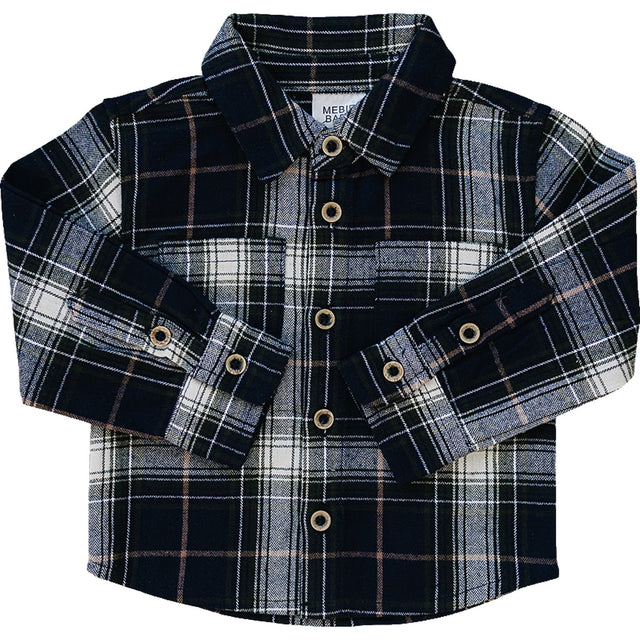 Navy Plaid Button Up Shirt - HoneyBug 