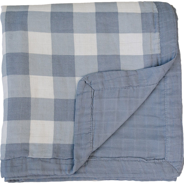 Dusty Blue Gingham + Dusty Blue Muslin Quilt - HoneyBug 