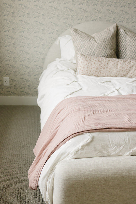 Meadow Floral + Dusty Rose Twin Muslin Quilt - HoneyBug 