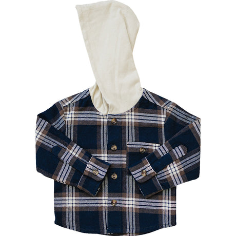 Plaid Hooded Button Up Shirt - HoneyBug 