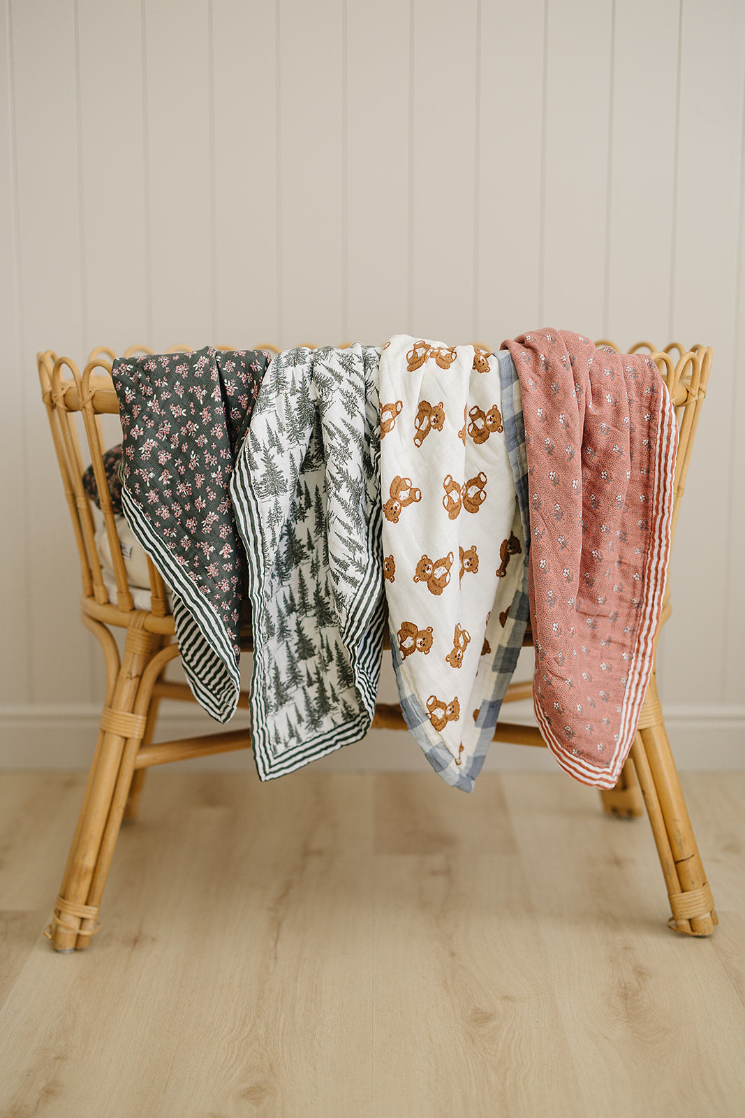 Olive Bloom + Green Stripes Muslin Quilt - HoneyBug 