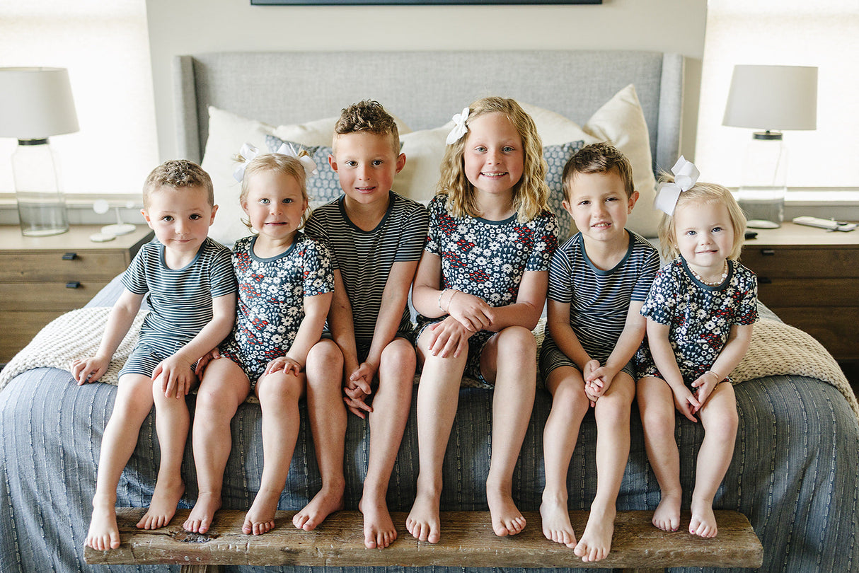 Americana Floral Ribbed Bamboo Cozy Short Set - HoneyBug 