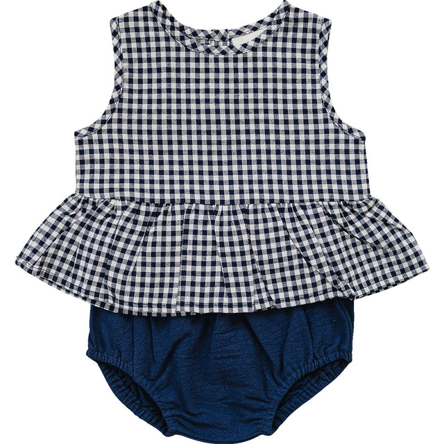 Navy Gingham Peplum Set - HoneyBug 