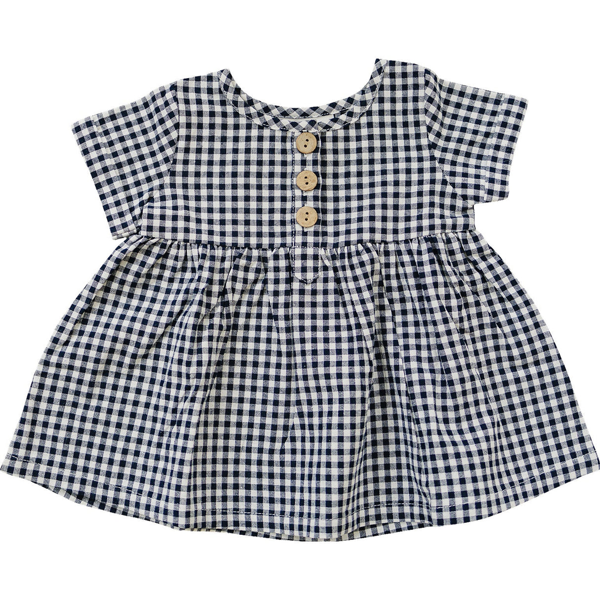 Navy Gingham Linen Cotton Dress - HoneyBug 