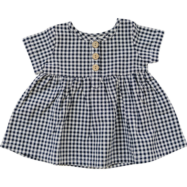 Navy Gingham Linen Cotton Dress - HoneyBug 