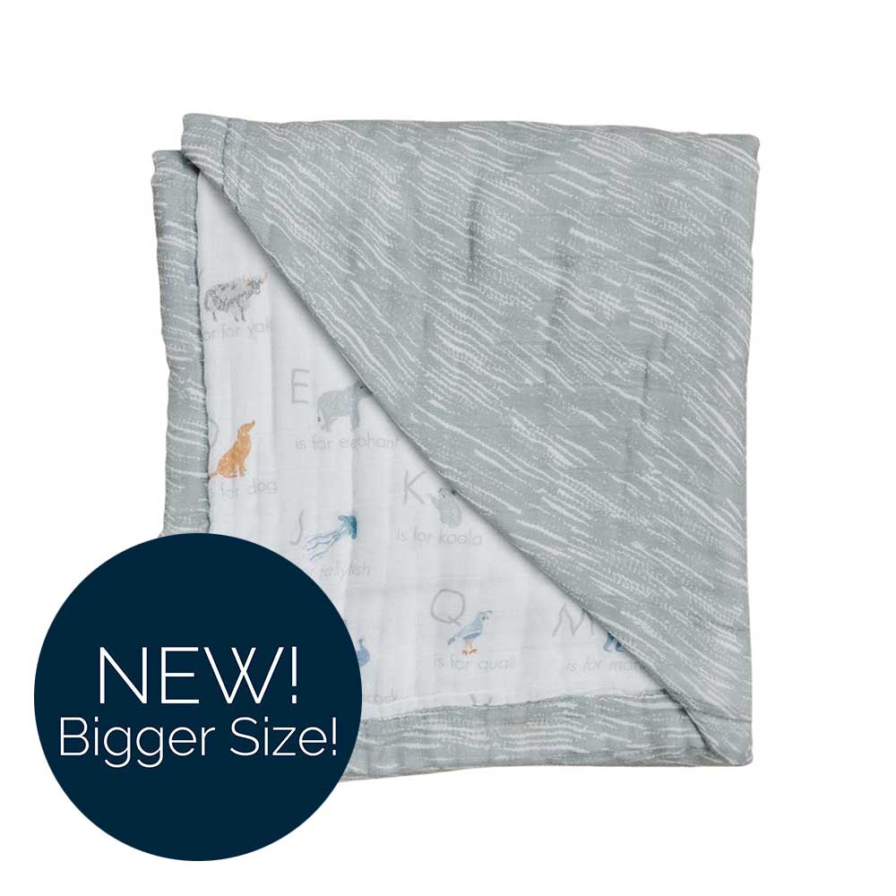 Animal Alphabet + Grey Crayon Oh So Soft Muslin Super Snuggle Blanket - HoneyBug 