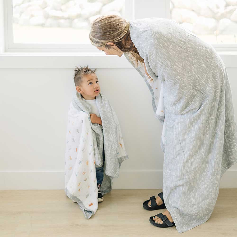 Animal Alphabet + Grey Crayon Oh So Soft Muslin Super Snuggle Blanket - HoneyBug 