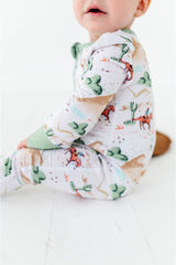 Bamboo One Piece Zip Pajama - Billy Western Print - HoneyBug 