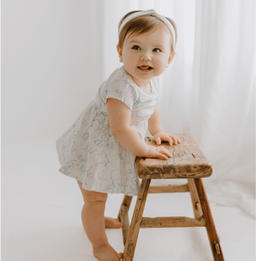 short sleeve twirl dress | bunnies - HoneyBug 