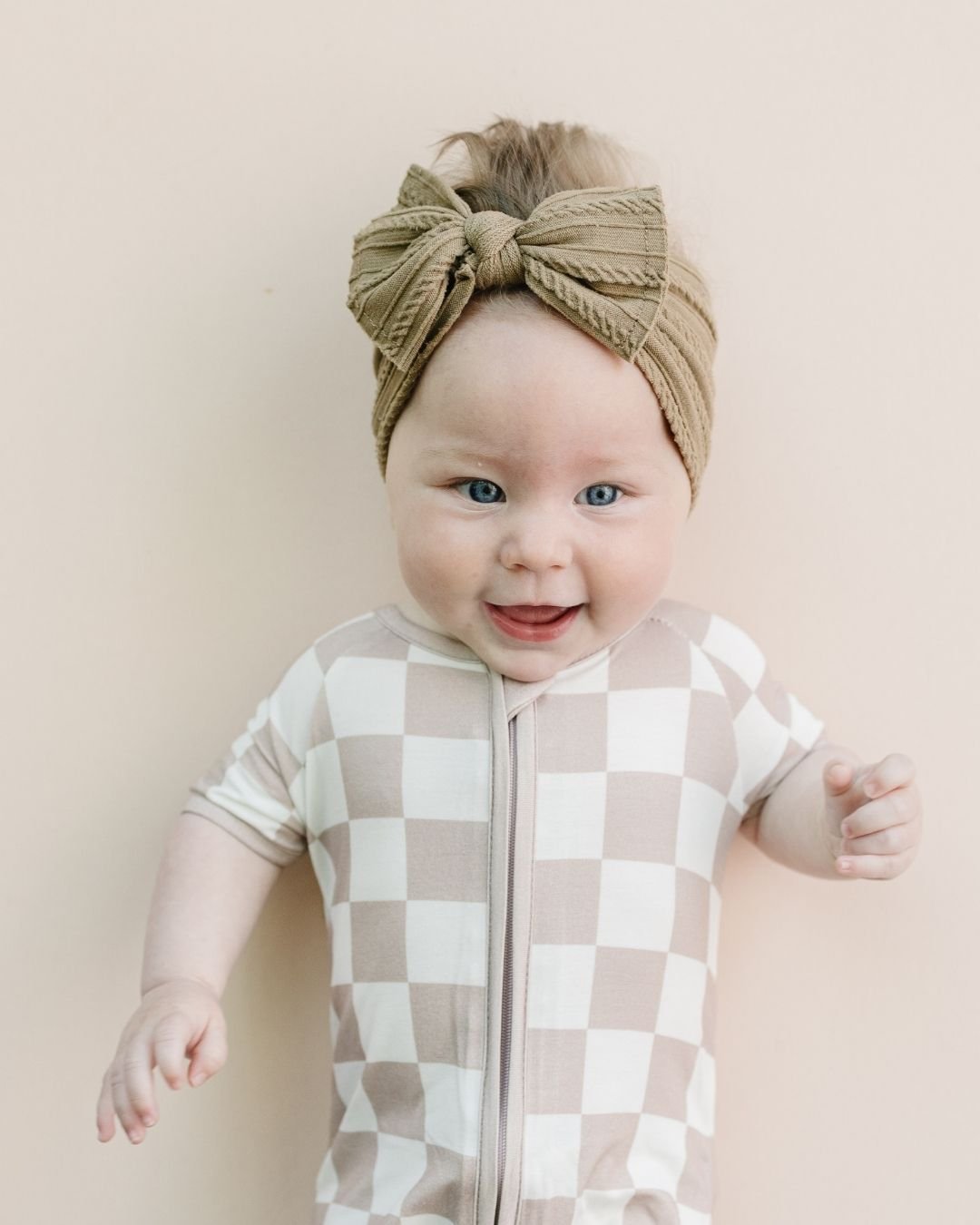 Bamboo Shorty Romper | Latte Checkered - HoneyBug 