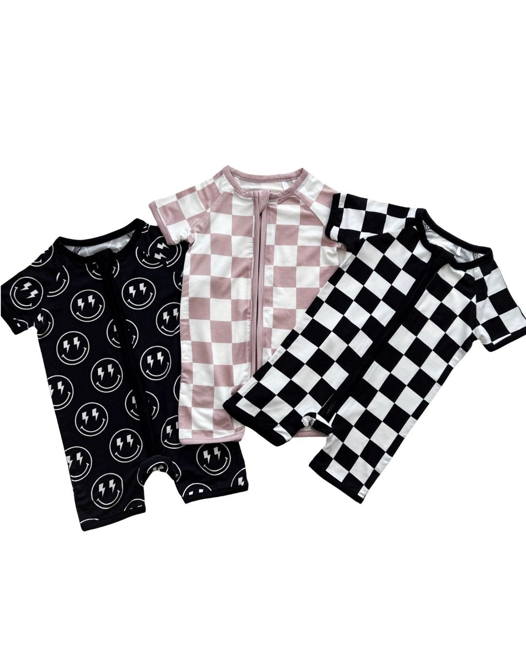 Bamboo Shorty Romper | Latte Checkered - HoneyBug 