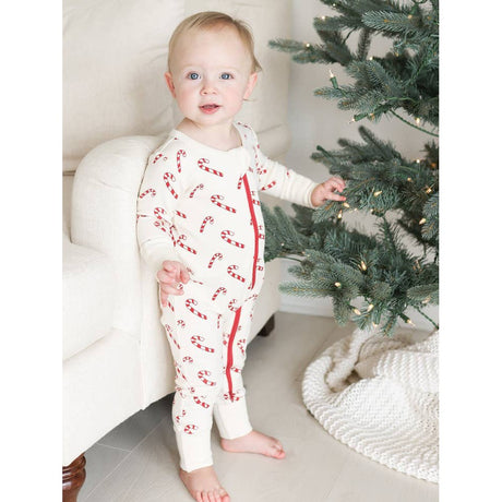 Organic Signature Print '2-Way' Zip Romper - Candy Canes - HoneyBug 