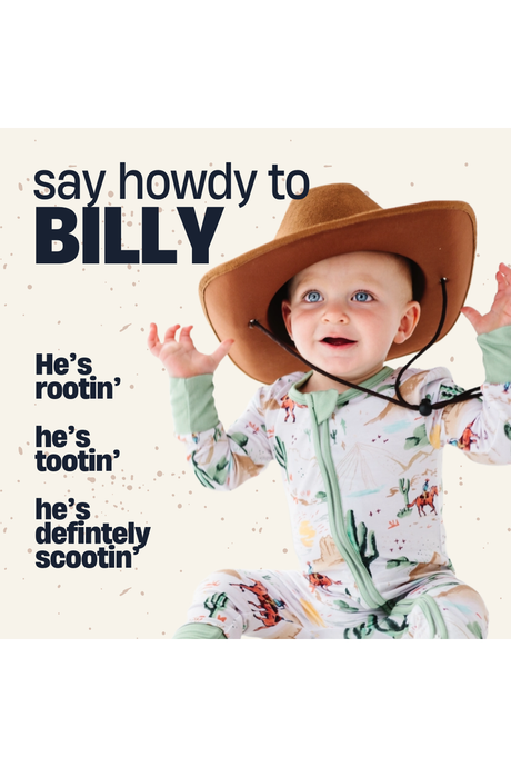 Bamboo One Piece Zip Pajama - Billy Western Print - HoneyBug 