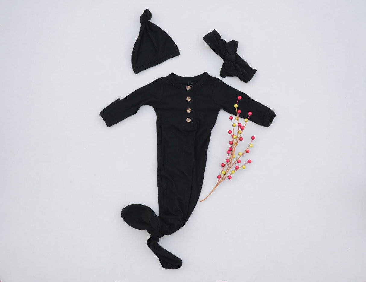 Knotted Baby Gown - Black