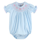 Blue and Pink Bow Smocked Romper