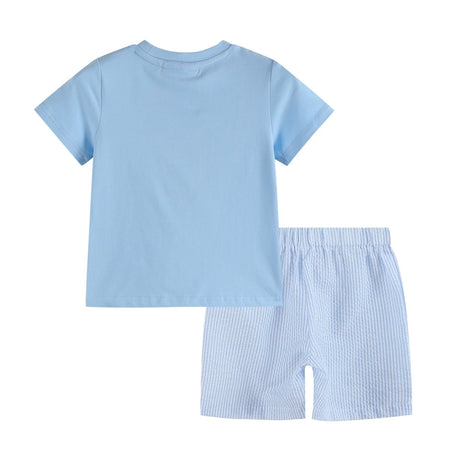 Blue Easter Train T-Shirt and Seersucker Shorts Set