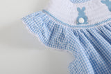 Blue Gingham Easter Bunny Smocked Bishop Dress