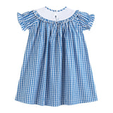 Blue Gingham Pumpkin Smocked Ruffle Bishop Dress