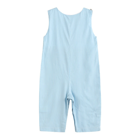 Blue Gingham Train Smocked Overalls