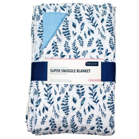 Blue Leaves + Cornflower Classic Muslin Super Snuggle Blanket - HoneyBug 