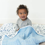 Blue Leaves + Cornflower Premium Cotton Snuggle Blanket - HoneyBug 