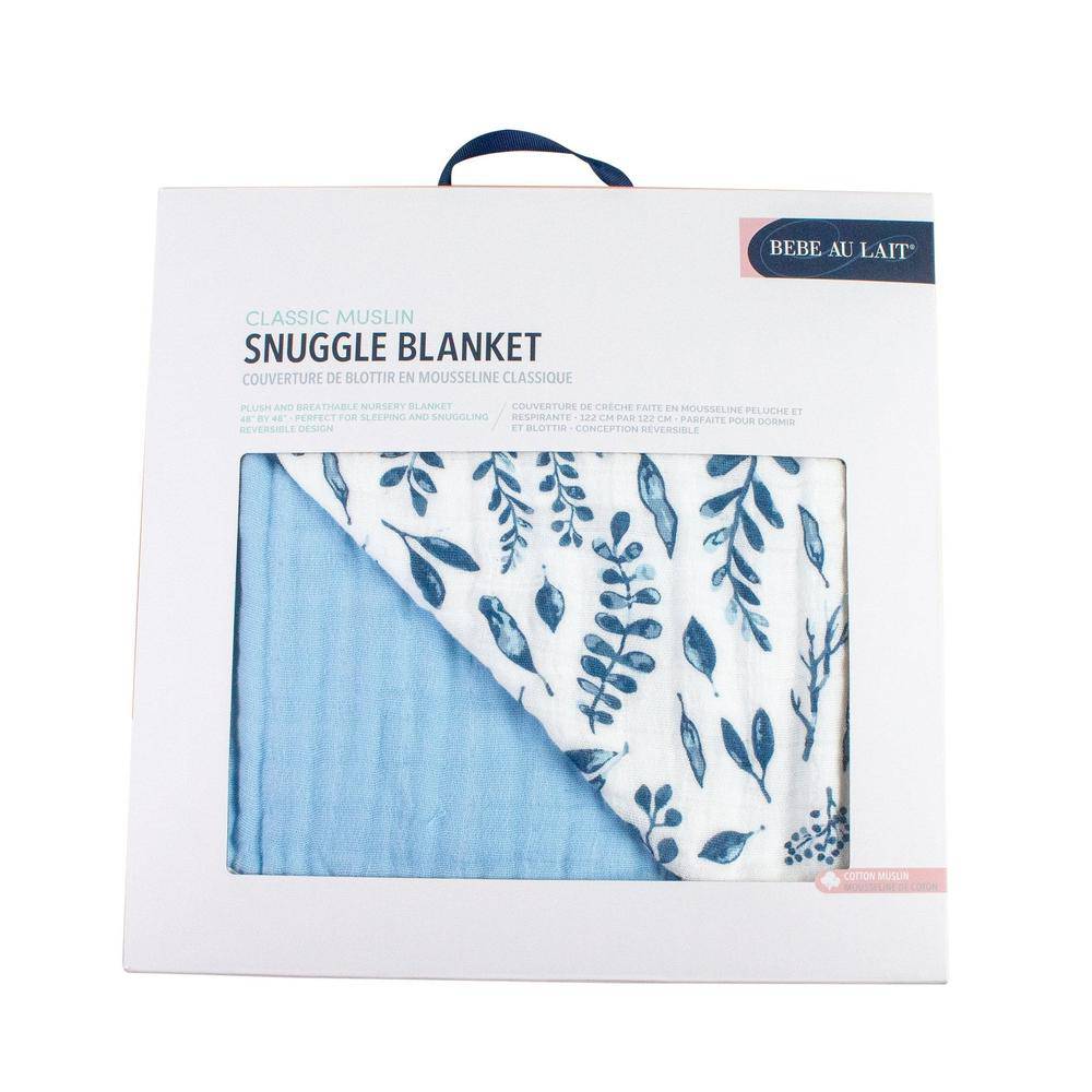 Blue Leaves + Cornflower Premium Cotton Snuggle Blanket - HoneyBug 