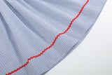 Blue Seersucker Baseball Smocked Bishop Dress