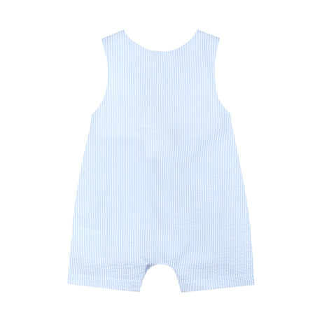 Blue Seersucker Helicopter Smocked Shortalls