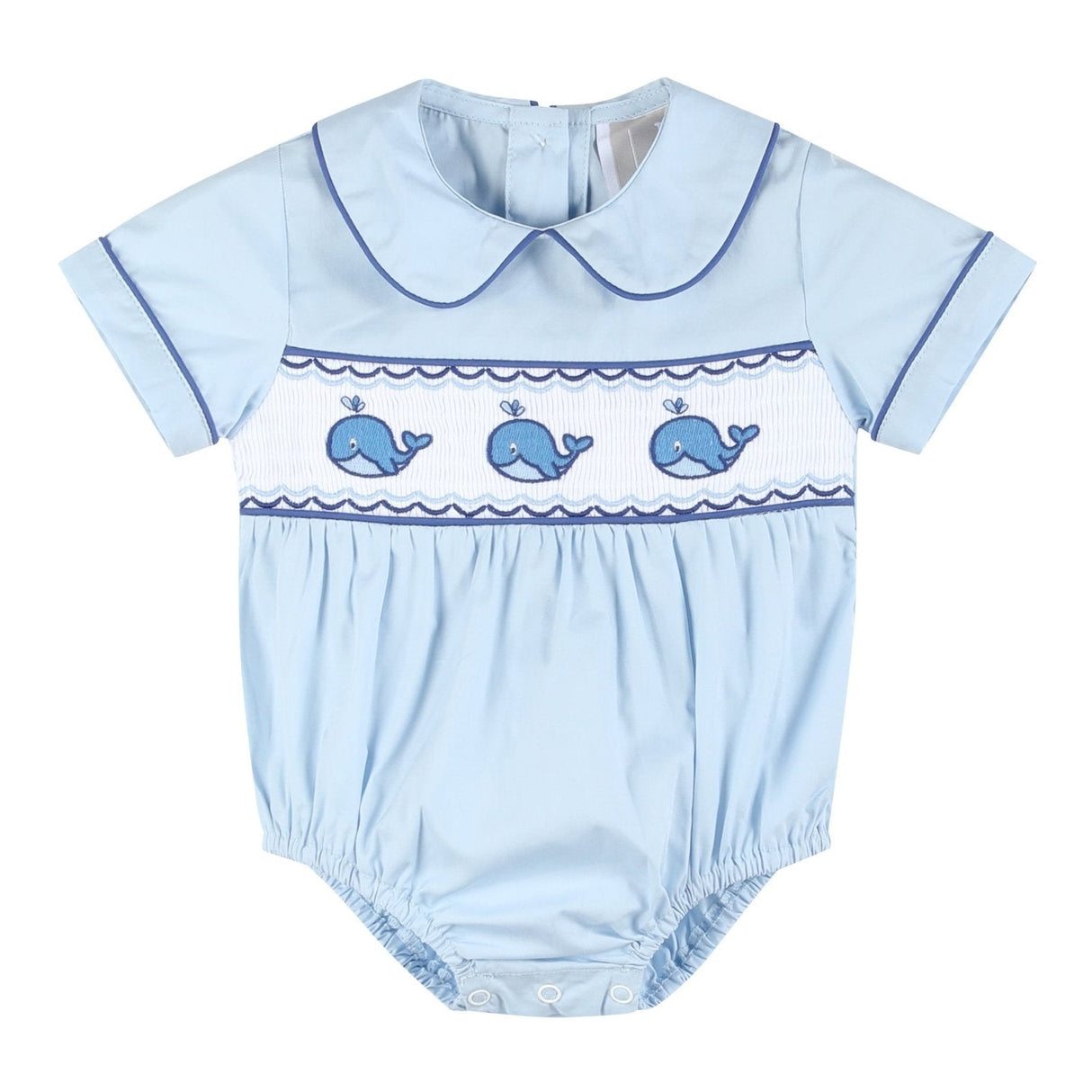 Blue Whale Smocked Collared Bubble Romper