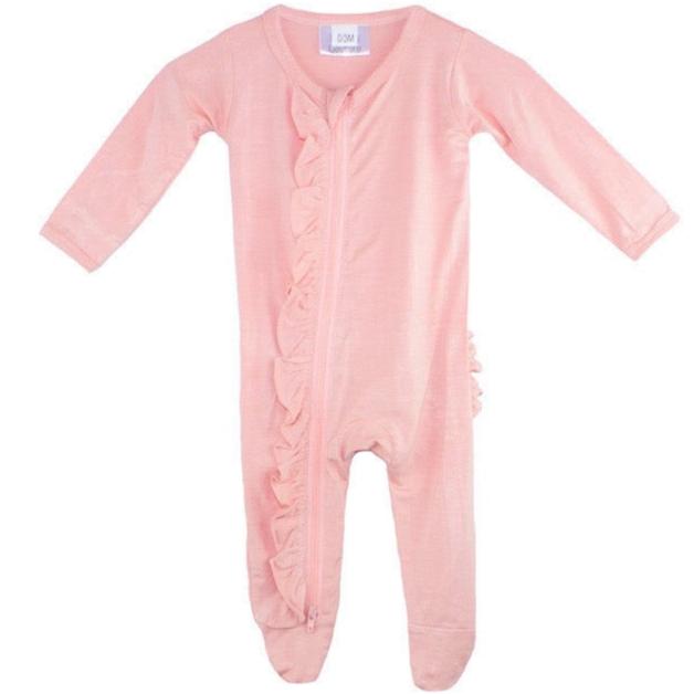 Ruffle 2 Way Zip Romper - Blush - HoneyBug 