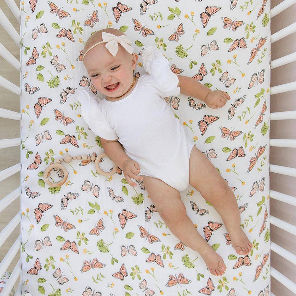 Butterfly Oh So Soft Muslin Crib Sheet - HoneyBug 