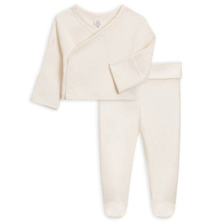 Kimono Wrap Top + Footed Pant Set - Ivory - HoneyBug 