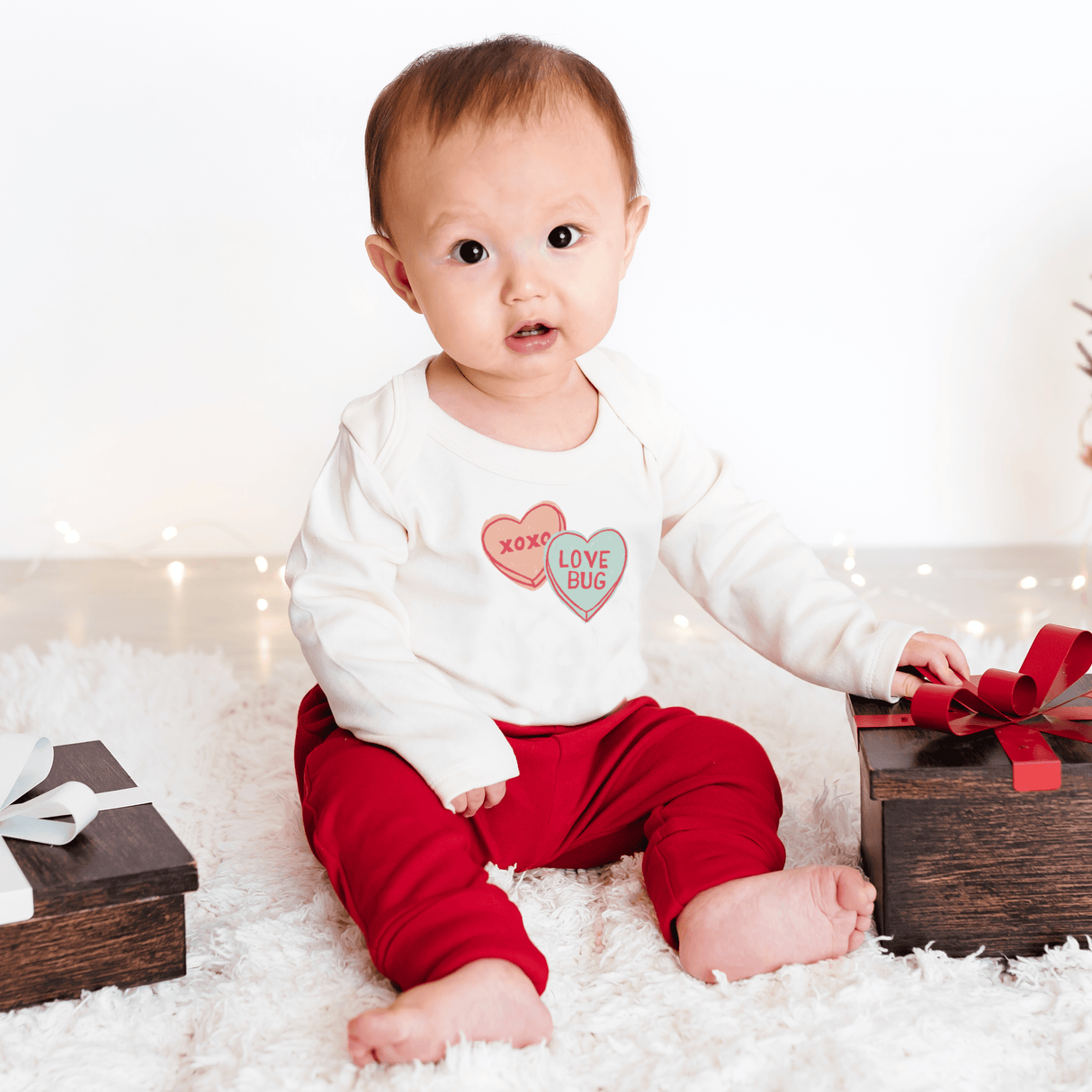 long sleeve graphic bodysuit | candy hearts - HoneyBug 