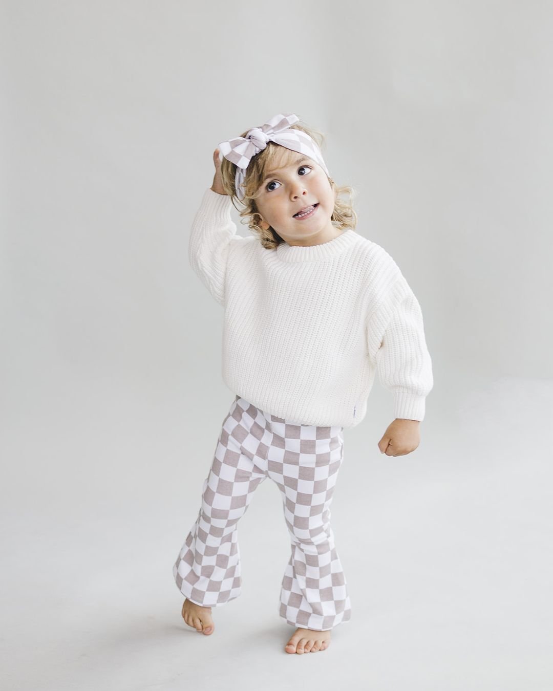 Checkered Flare Pants | Latte - HoneyBug 