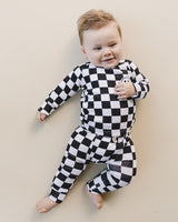 Checkered Smiley Lounge Set | Black - HoneyBug 