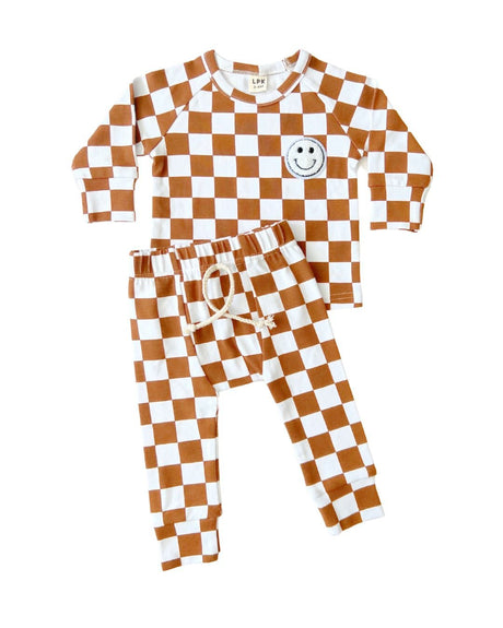 Checkered Smiley Lounge Set | Copper - HoneyBug 