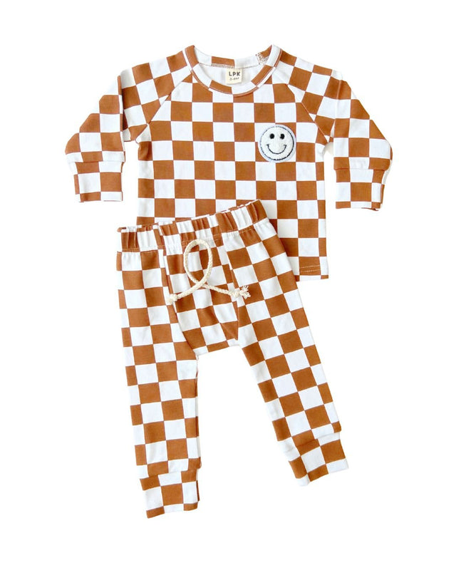Checkered Smiley Lounge Set | Copper - HoneyBug 