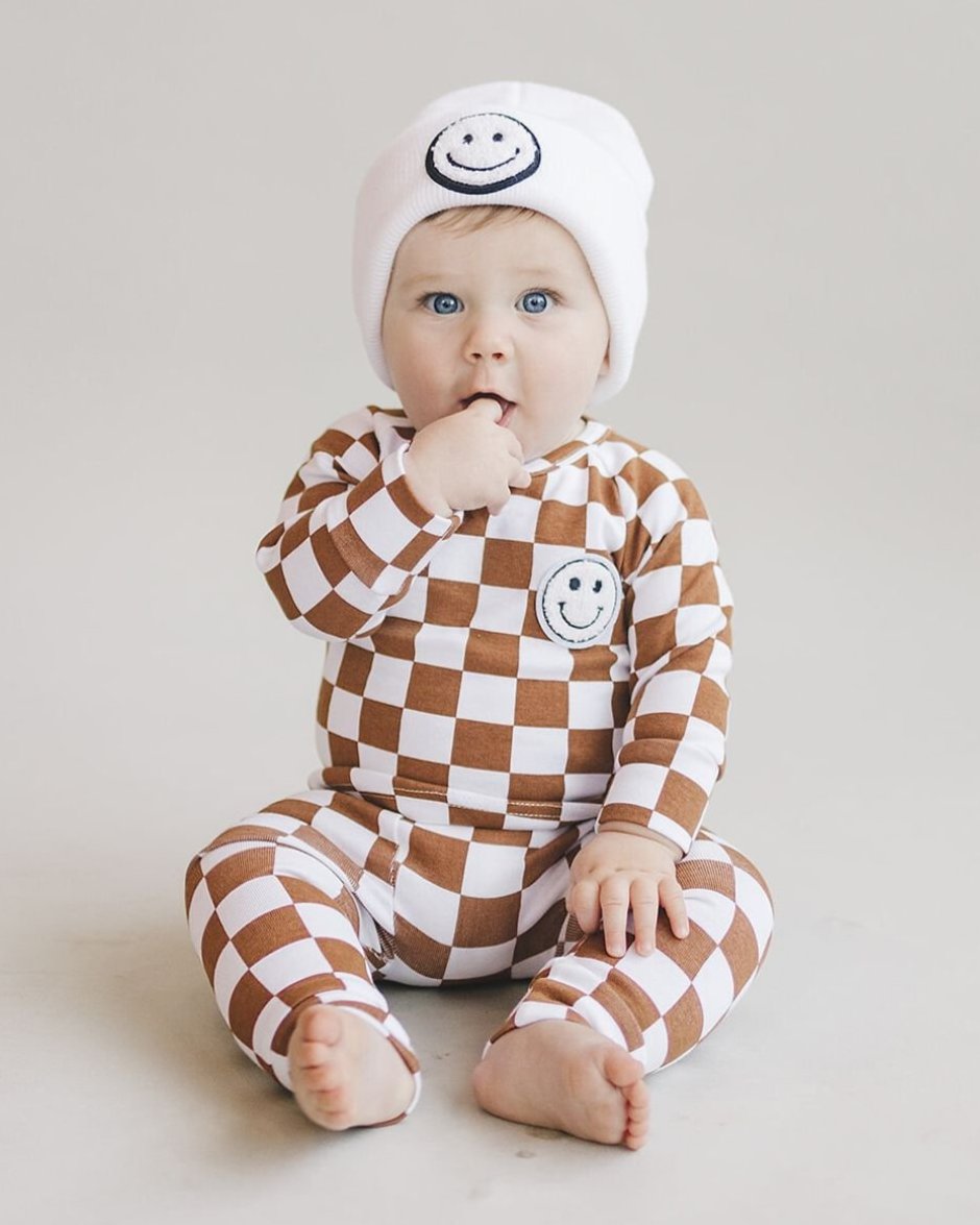 Checkered Smiley Lounge Set | Copper - HoneyBug 