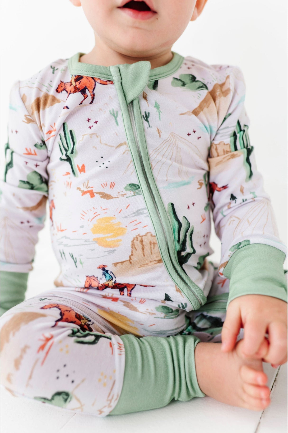 Bamboo One Piece Zip Pajama - Billy Western Print - HoneyBug 