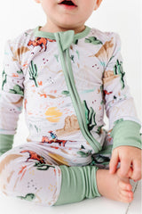 Bamboo One Piece Zip Pajama - Billy Western Print - HoneyBug 
