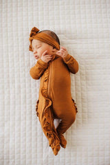 Ruffle 2 Way Zip Romper - Cognac - HoneyBug 