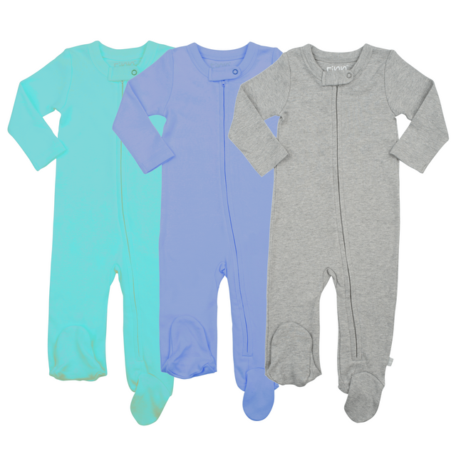 3pc footie set | vintage aqua periwinkle & heather grey - HoneyBug 