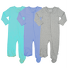 3pc footie set | vintage aqua periwinkle & heather grey - HoneyBug 