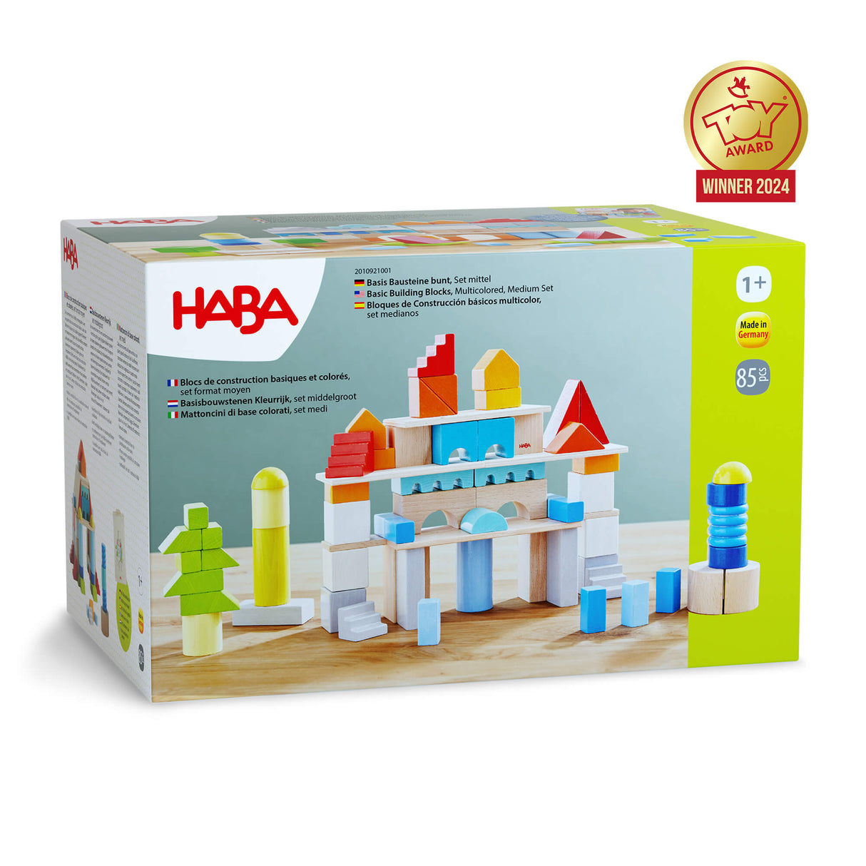 Colored Wooden Building Blocks - 85 Piece Set - HoneyBug 