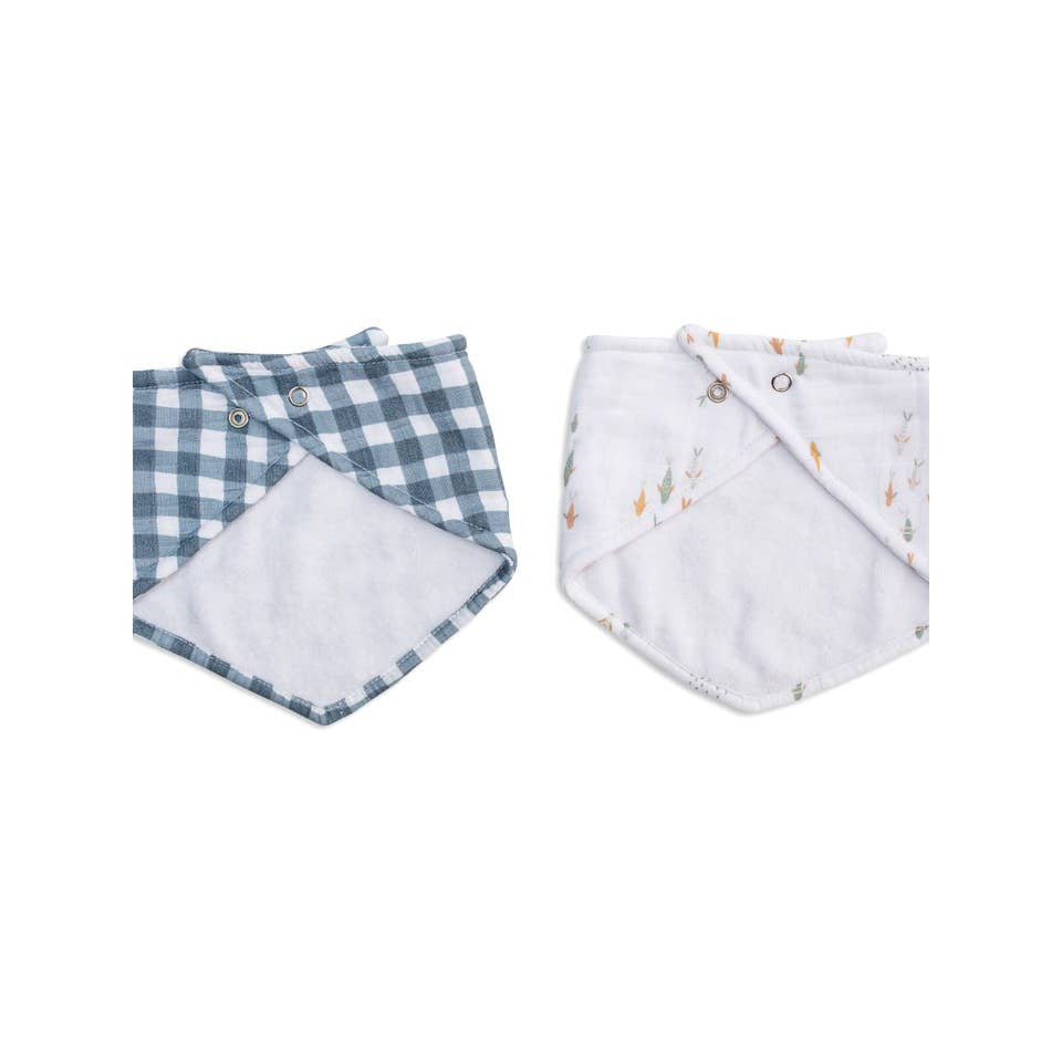 Bandana Bibs 2-pack - Fish / Navy Gingham - HoneyBug 