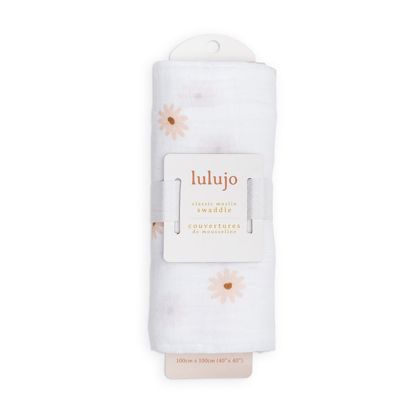 Muslin Cotton Swaddle Blanket - Large - Daisies - HoneyBug 