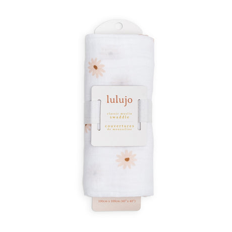 Muslin Cotton Swaddle Blanket - Large - Daisies - HoneyBug 