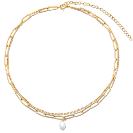 Renee Double Chain Pearl Choker Necklace - HoneyBug 